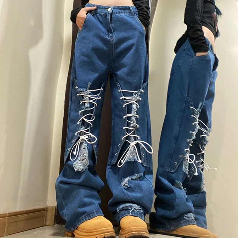 Y2K Lace Up Jeans