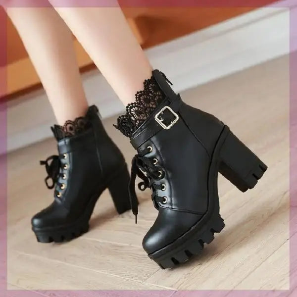Y2K Lace Up Heeled Boots