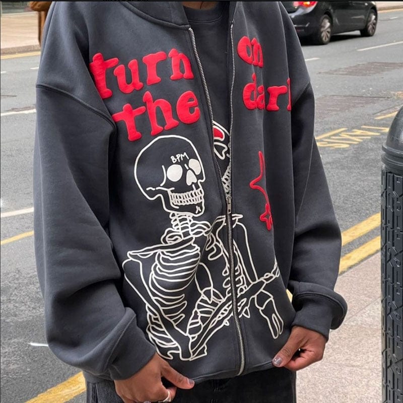 Skeleton Hoodie Zip Up Y2K