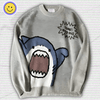 Y2K Cartoon Shark Print Sweater