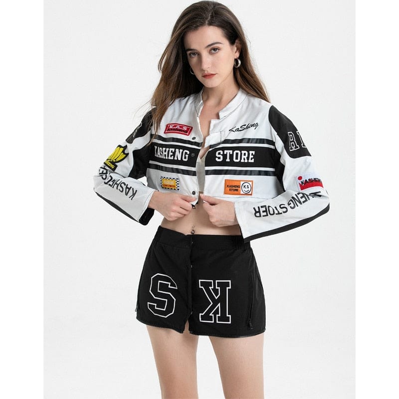 Y2K Crop Top Racer Jacket