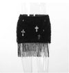 Y2K Cross Printed Furry Skirt