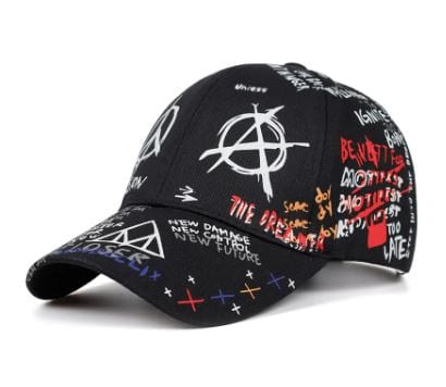 Y2K Cyber Hats Black Y2K Graffiti Printing Hats