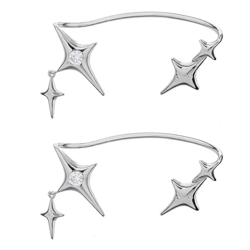 Y2K Silver Star Clip Earrings