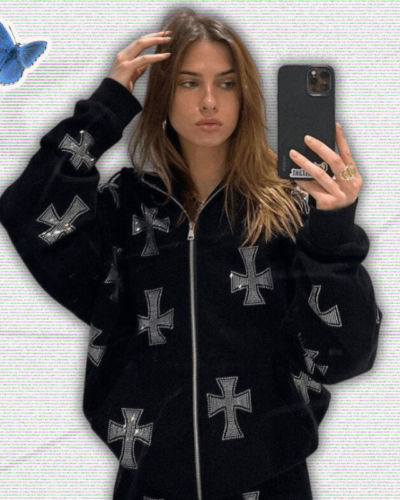 Y2K Rhinestone Cross Jacket