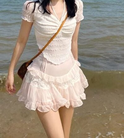 Y2K White Lace Skirt